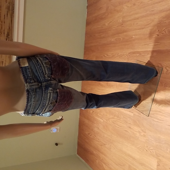 Traverniti So Blue Jeans With With Purple Embroidered Back Pockets Size 29 - Picture 4 of 11